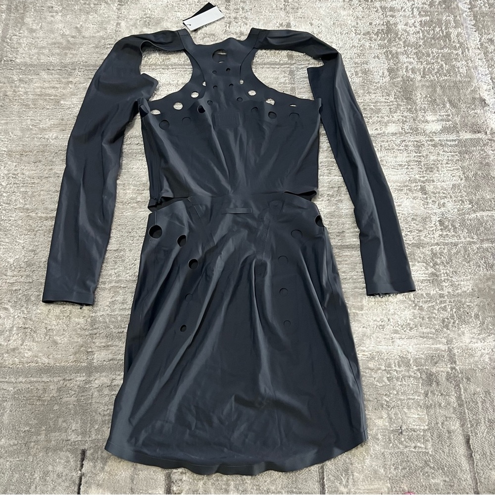 Jean Paul Gaultier Perforated Long Sleeve Mini Dress Gray Cut Out Size 36 - Picture 7 of 10
